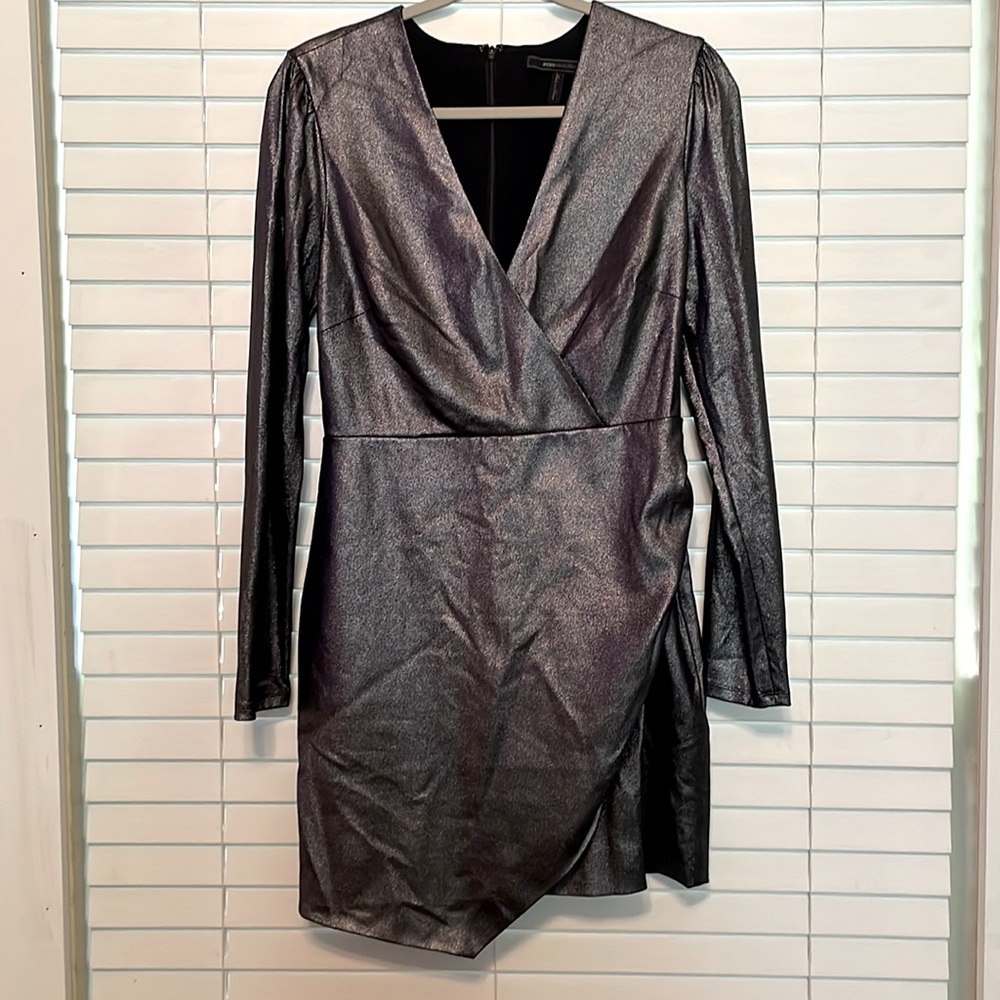 BCBG Maxazria metallic sliver black mini size 08